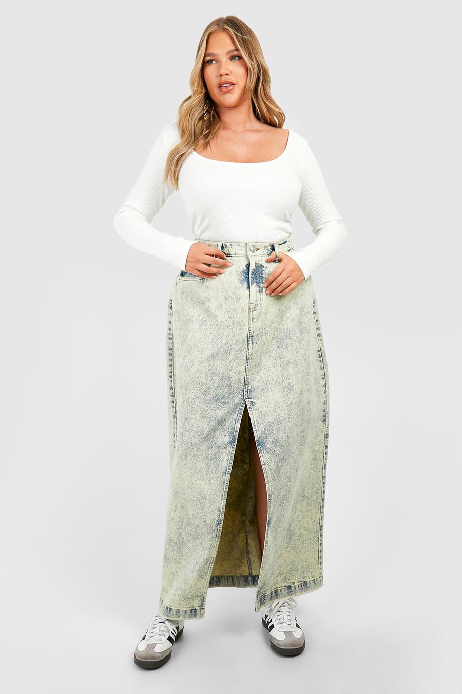 Gonna maxi Plus Size Basic in denim con spacco frontale, Vintage wash image number 1