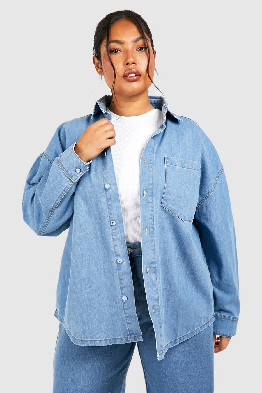 Grande taille - Chemise oversize basique en jean, Light blue image number 1