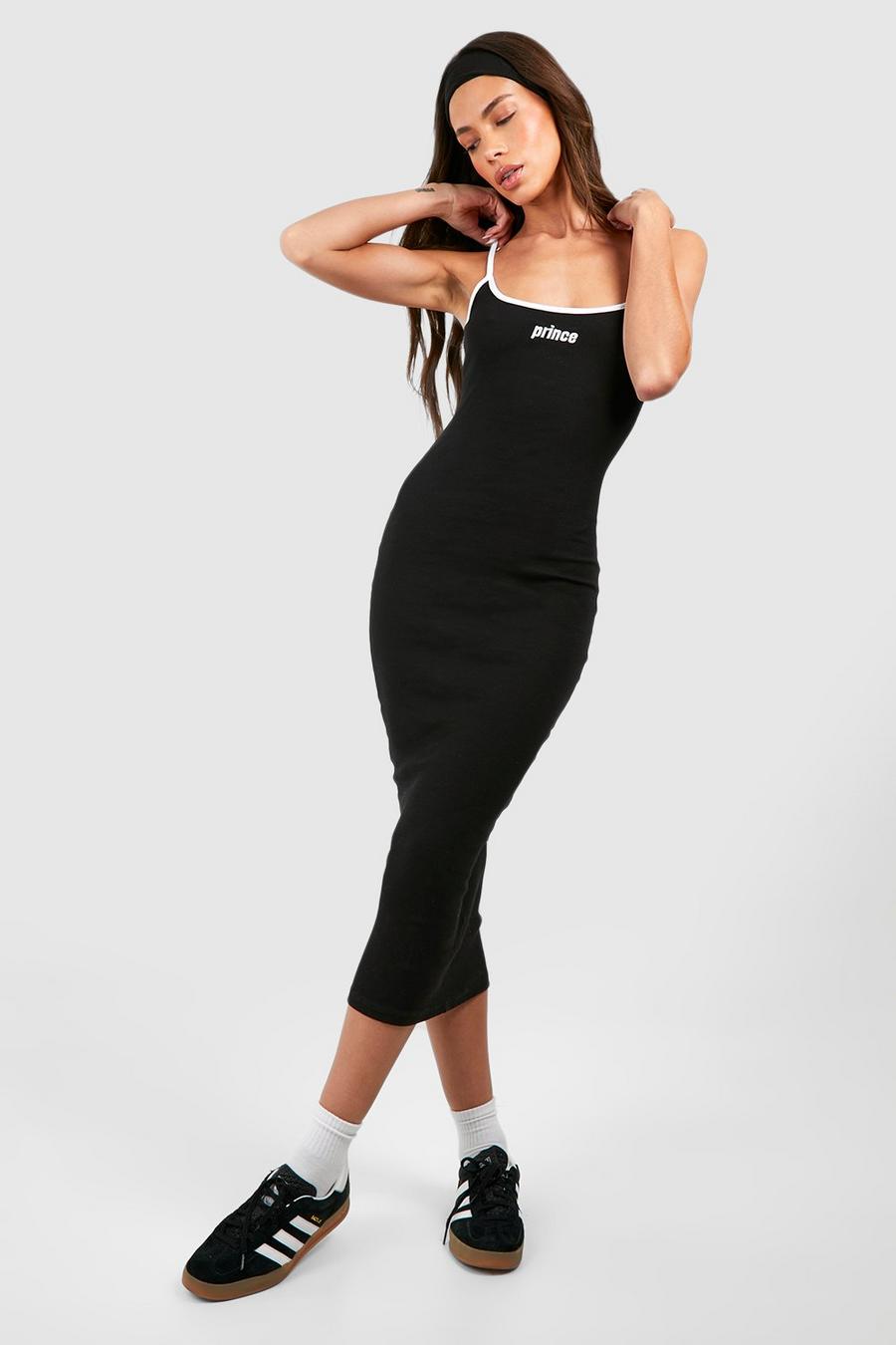 Black Prince Embroidered Ribbed Midaxi Dress