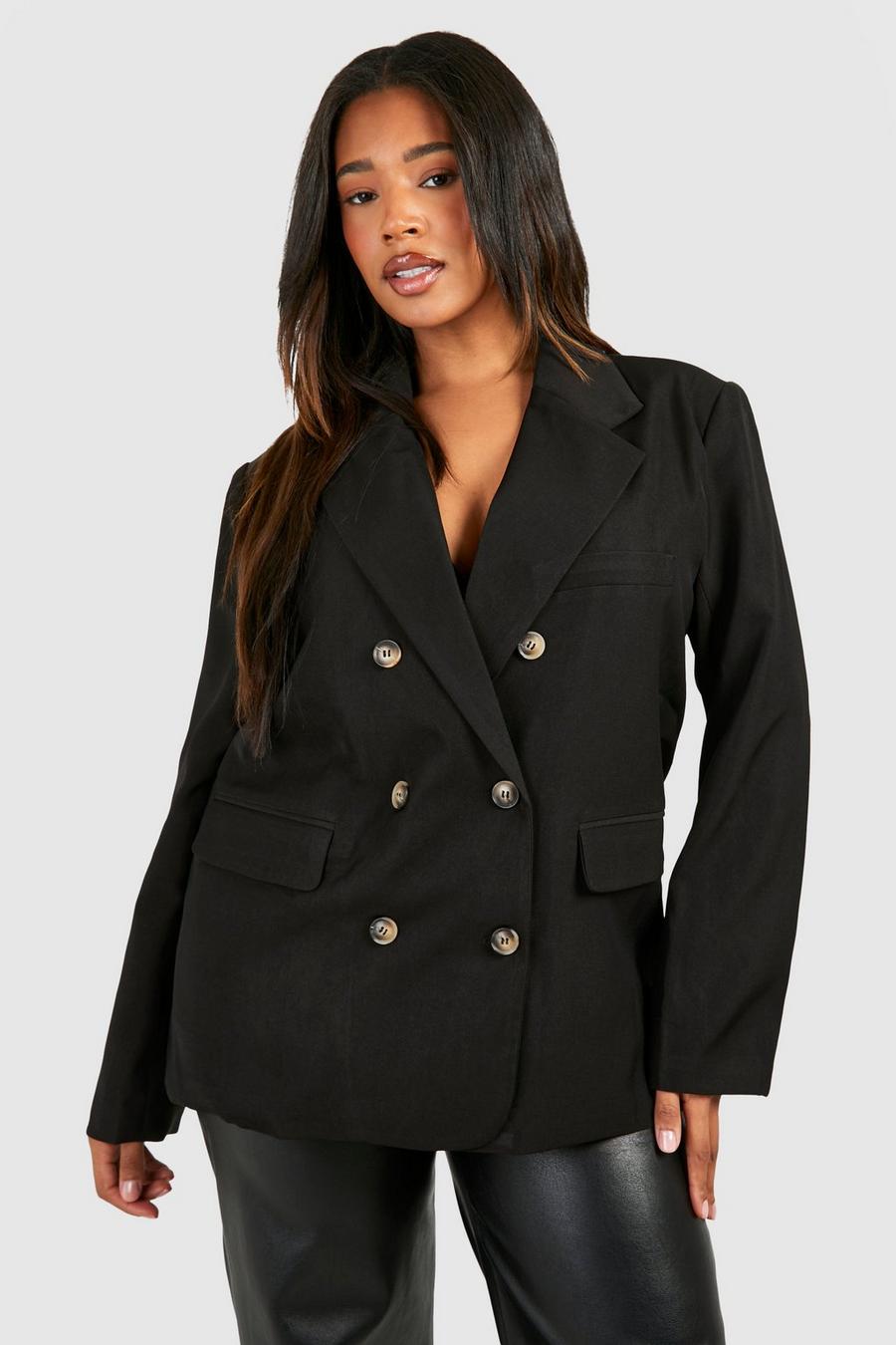 Black Plus Double Breasted Relaxed Fit Tailored Blazer image number 1
