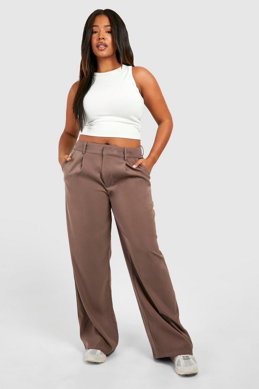 Chocolate Plus Pleat Front Wide Leg Tailored Trousers