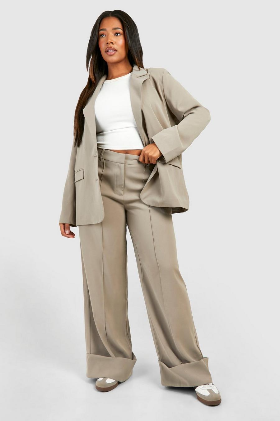 Mocha Plus Turn Cuff Wide Leg Relaxed Fit Tailored Trousers image number 1