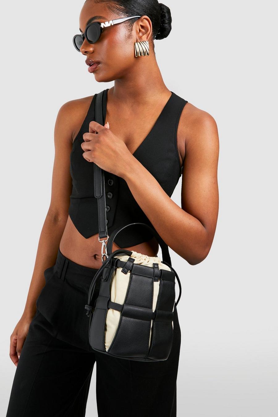 Black Cut Out Crossbody Bucket Bag  image number 1