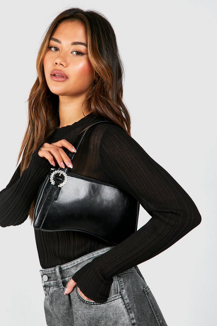 Black Diamante Buckle Shoulder Bag