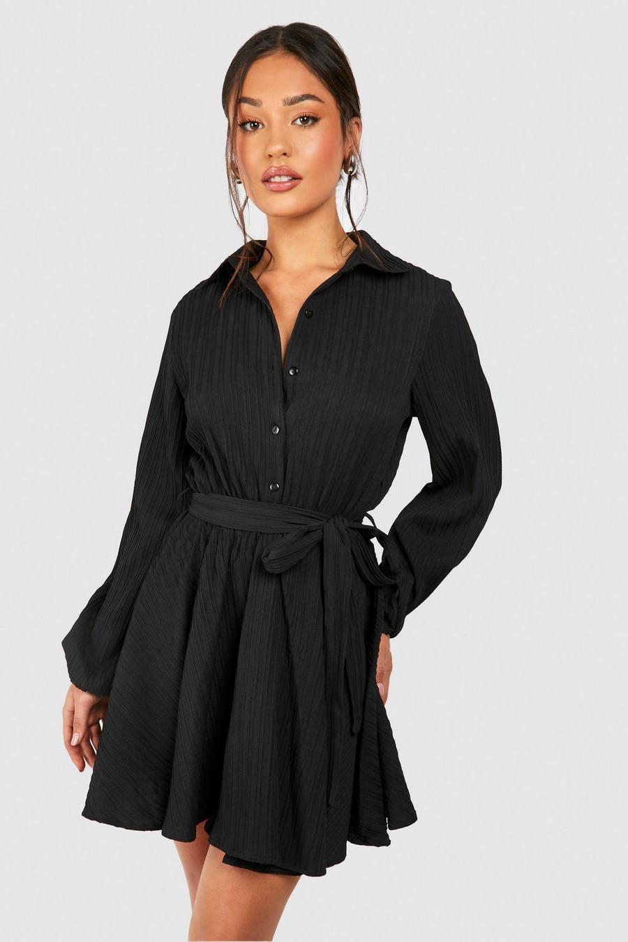 Black Petite Skjortklänning med struktur