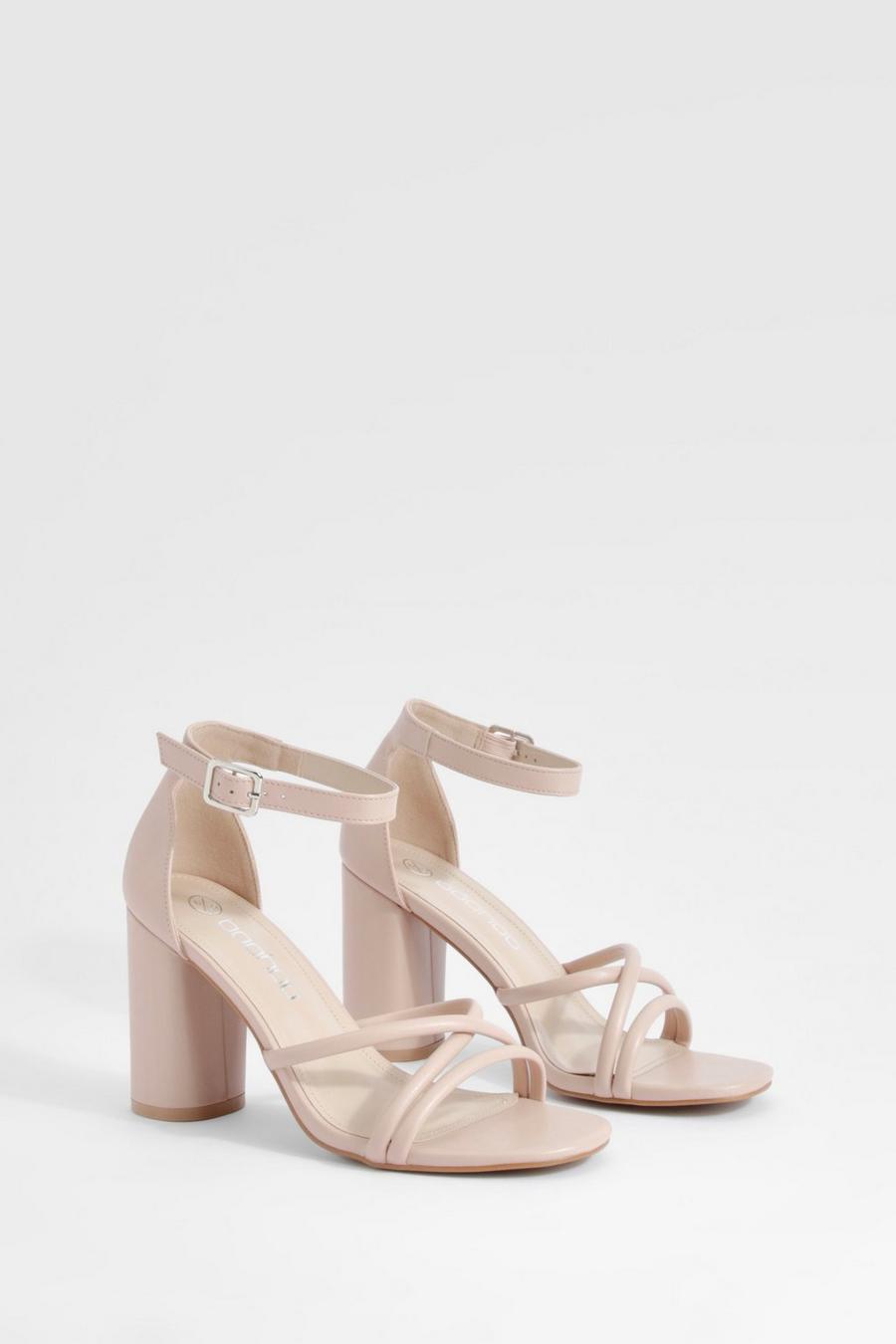 Nude Rounded Heel Cross Strap Heels