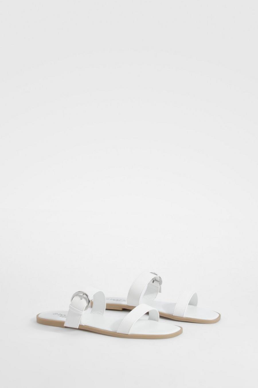 White Wide Fit Double Strap Mule Sandals image number 1