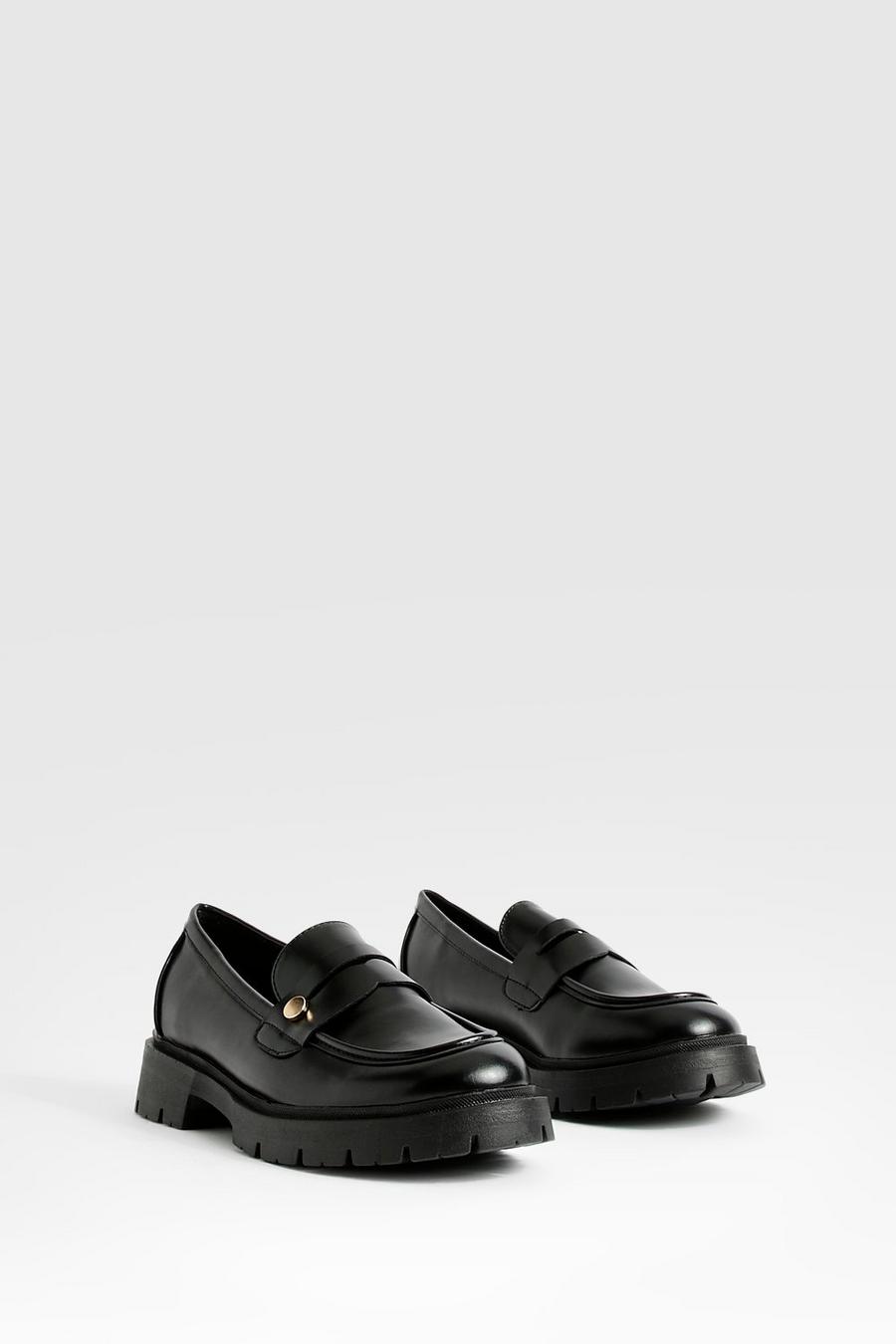 Black Chunky Hardware Detail Loafers   image number 1