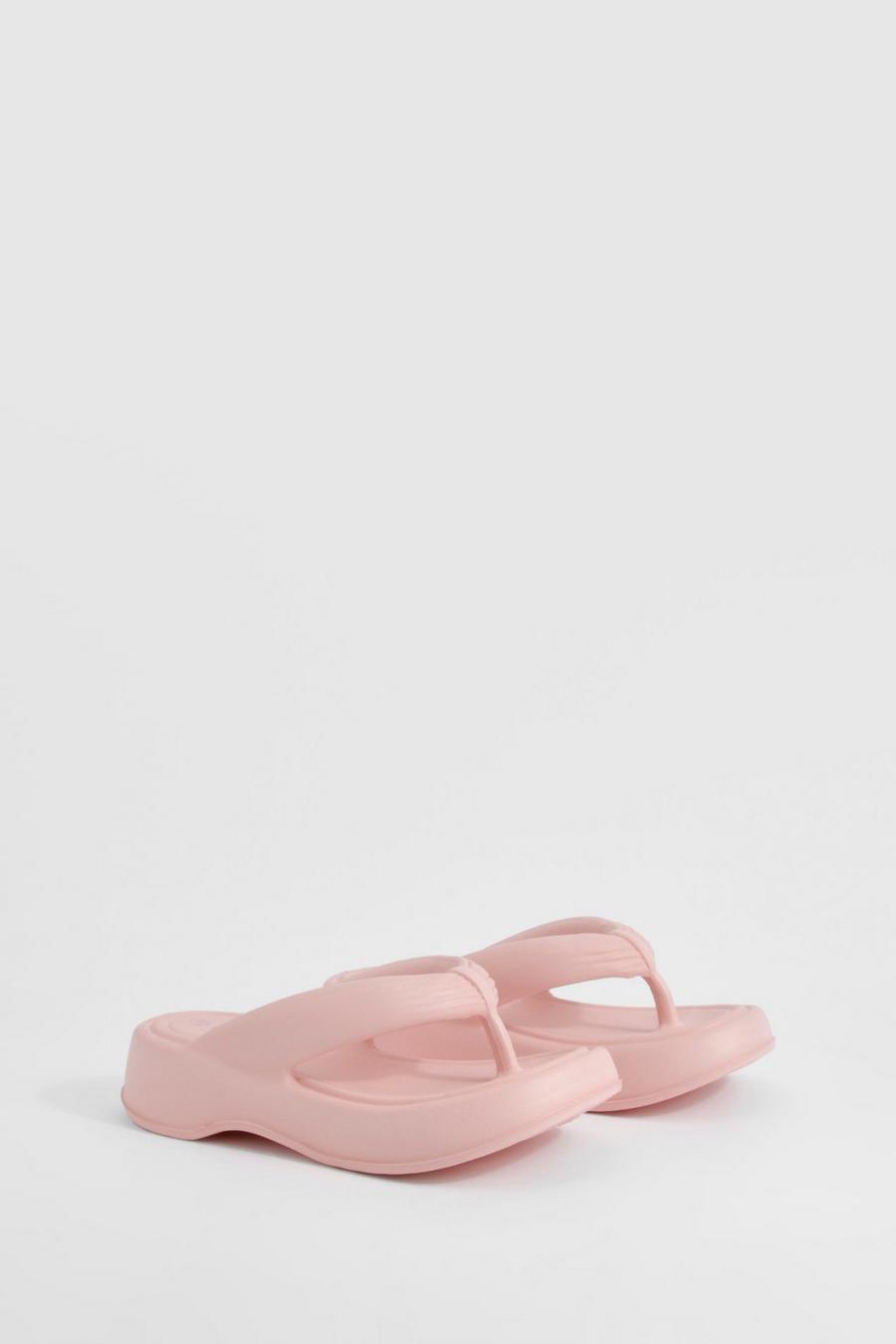 Klobige eckige Platform Flip-Flops, Baby pink