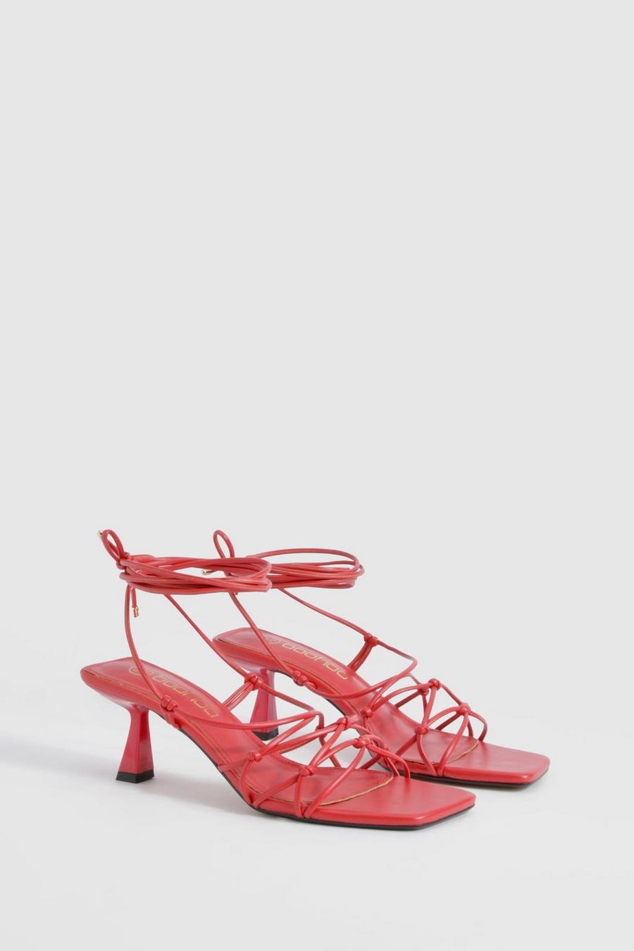 Red Knot Detail Strappy Heels image number 1