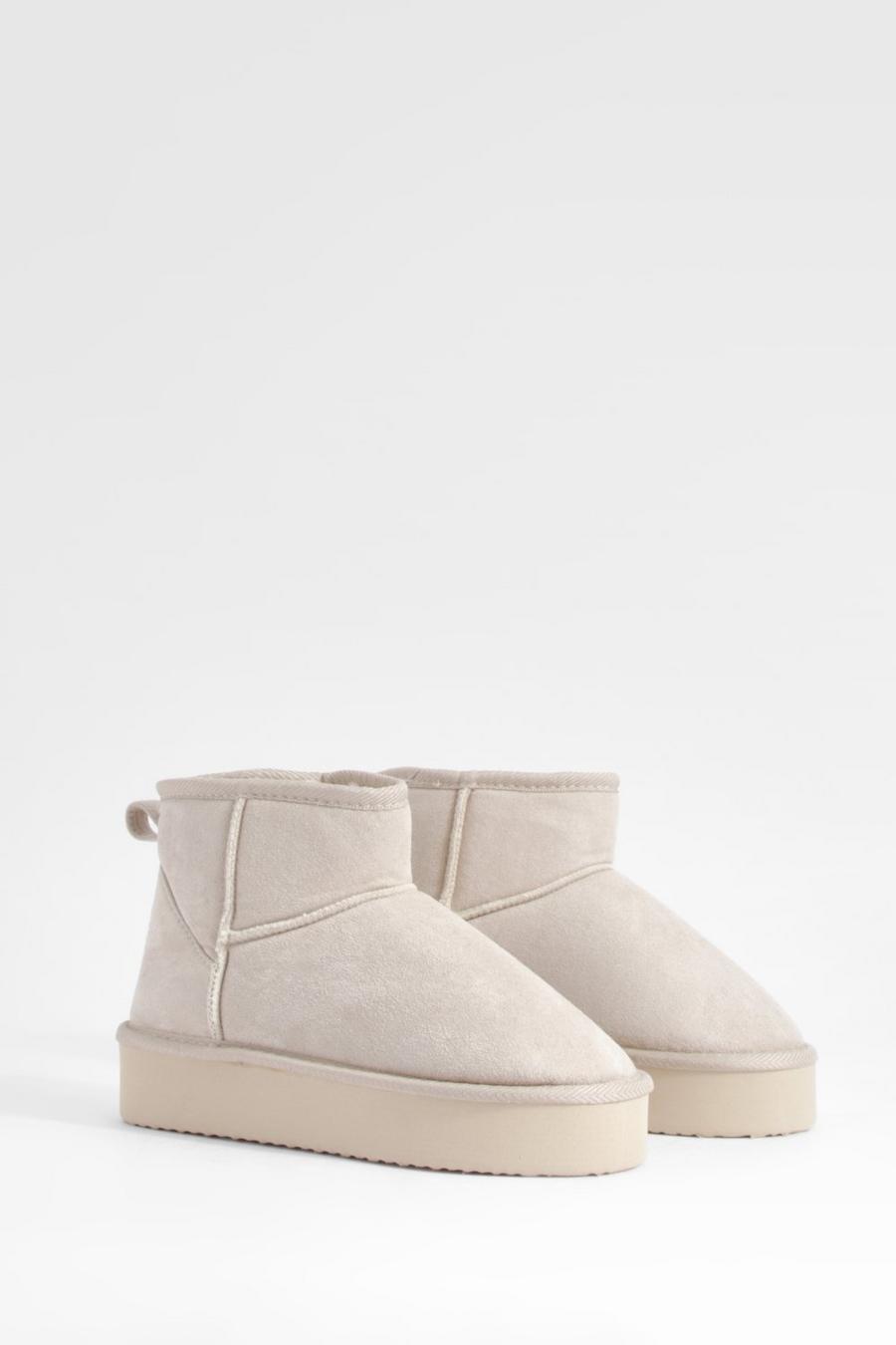 Ecru Platform Mini Cosy Boots    