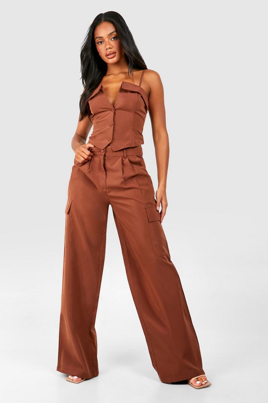 Chocolate Wide Leg Cargo Pants image number 1