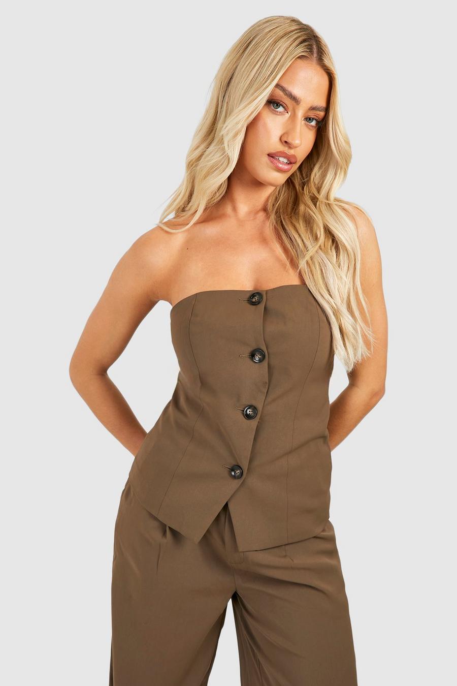 Chocolate Mock Horn Button Front Cami Vest
