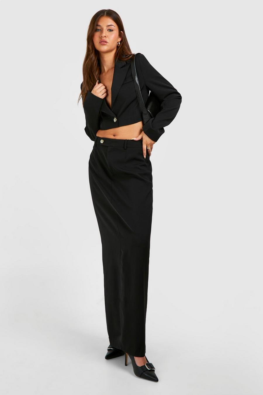 Black Boxy Relaxed Fit Crop Blazer