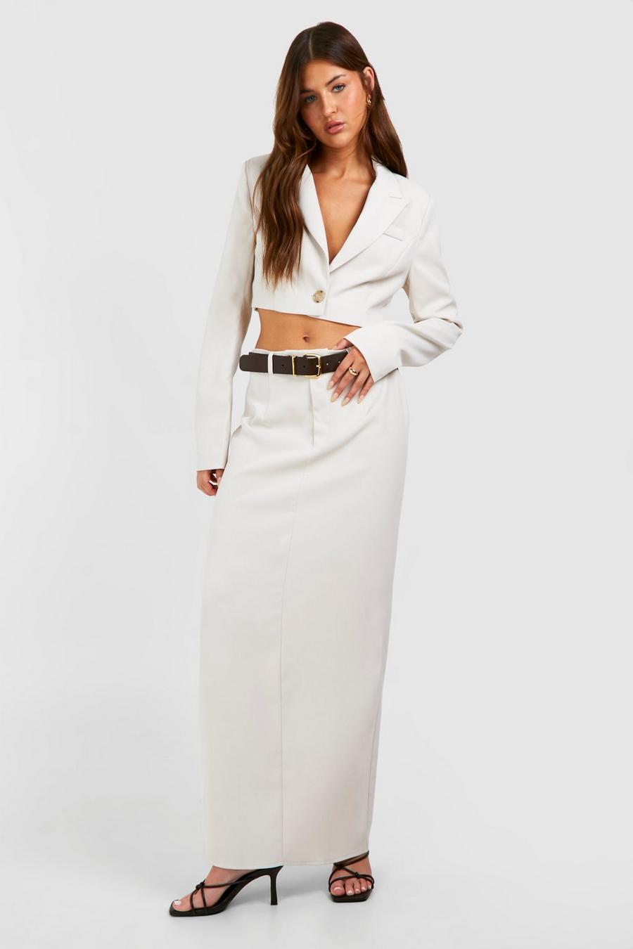 Ecru Boxy Relaxed Fit Crop Blazer image number 1