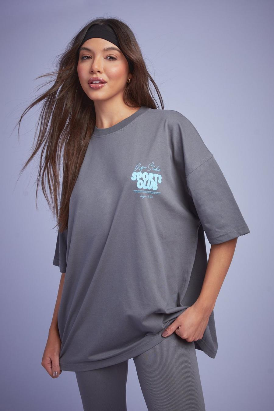 T-shirt oversize con slogan Dsgn Studio Sports a bolle d’aria, Charcoal