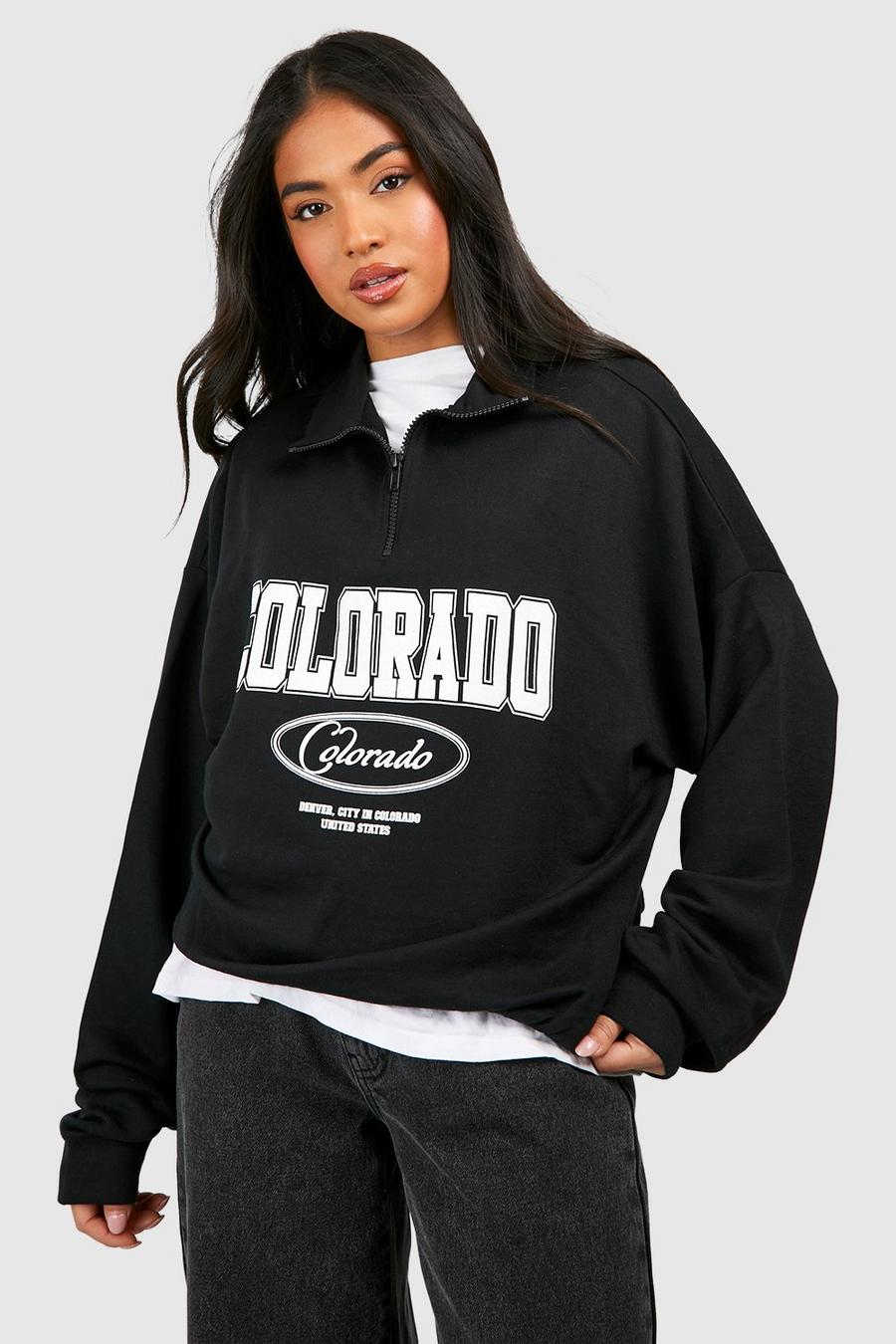 Petite Colorado Sweatshirt mit halbem Reißverschluss, Black