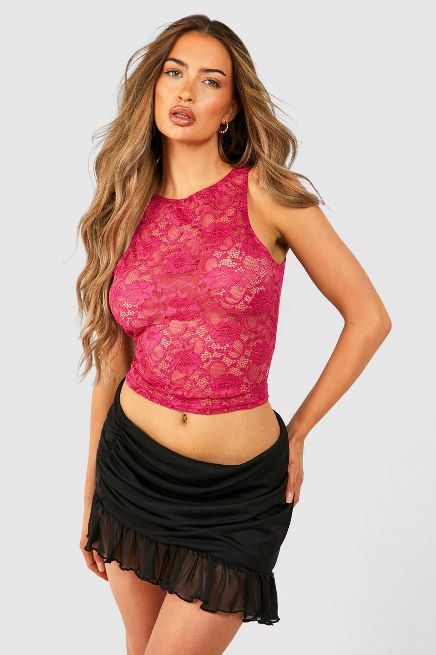 Pink Lace Racer Tank