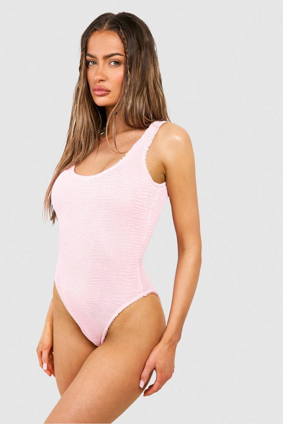 Pastel pink Premium Crinkle Scoop Neck Swimsuit