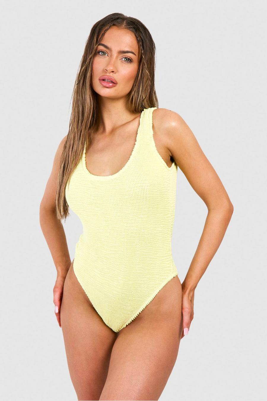 Yellow Premium Crinkle Scoop Neck Swimsuit image number 1