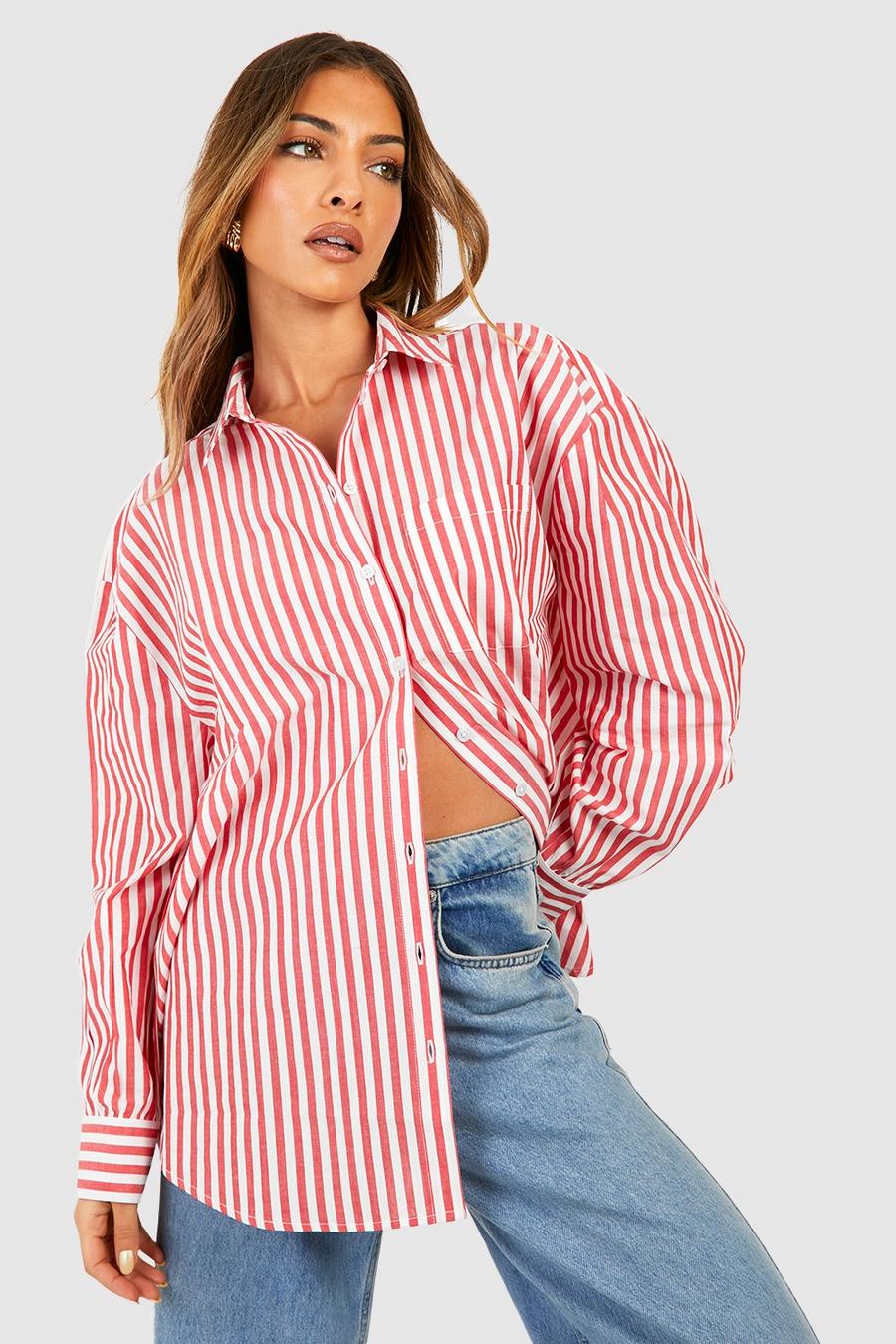Red Oversized  Candy Stripe Shirt