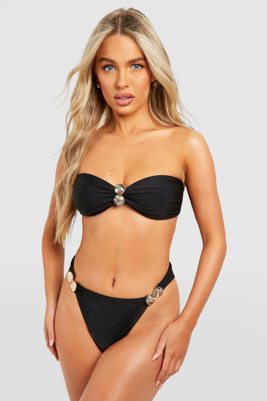 Bikini bandeau avec bas échancré, Black image number 1