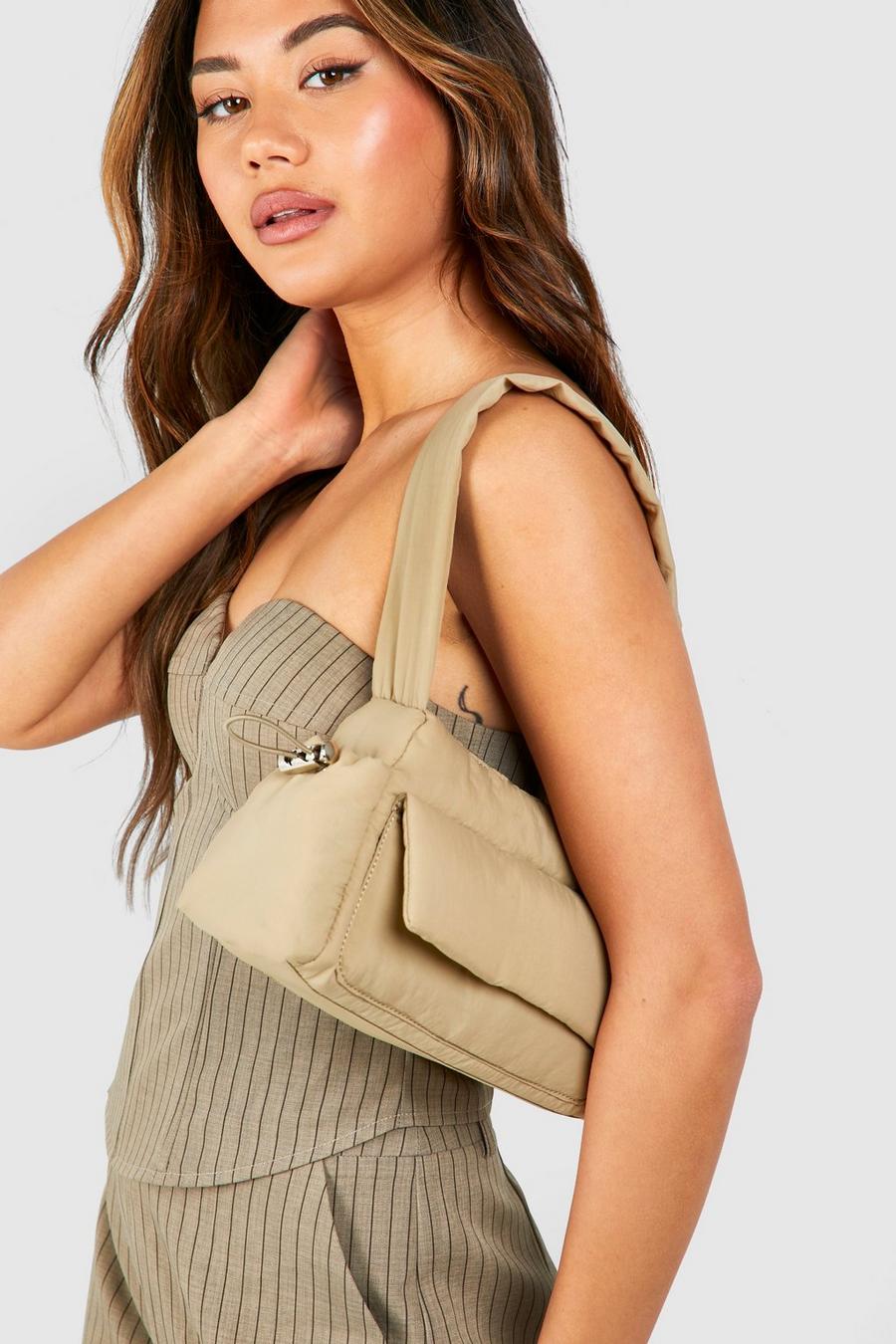 Stone Nylon Cargo Pocket Detail Shoulder Bag  