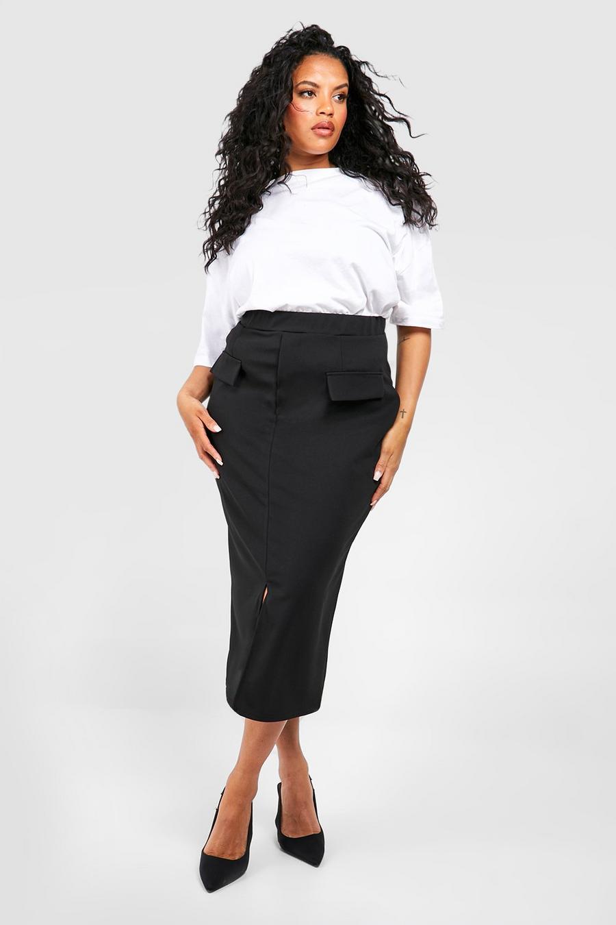 Black Plus Pocket Detail Scuba Midaxi Skirt image number 1