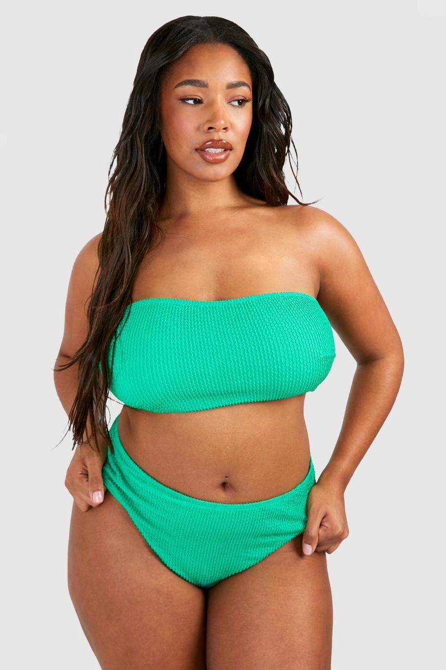 Bikini Plus Size a fascia contenitivo a effetto goffrato, Green