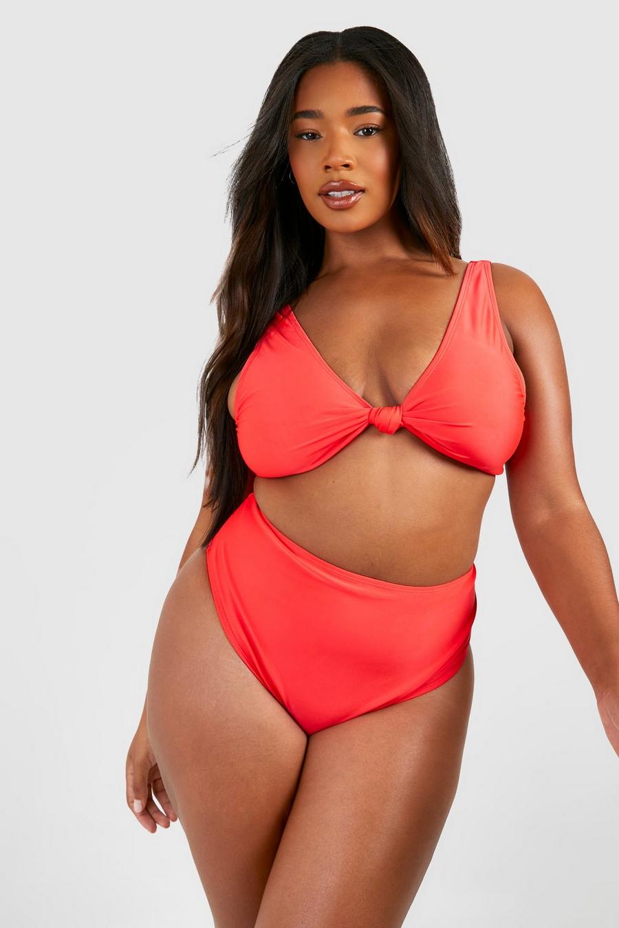 Plus Bikini mit hohem Bund und Knoten, Red