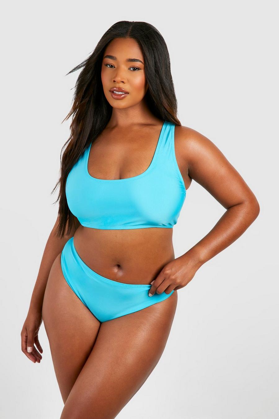 Set bikini Plus Size a vita alta con scollo rotondo, Turquoise image number 1