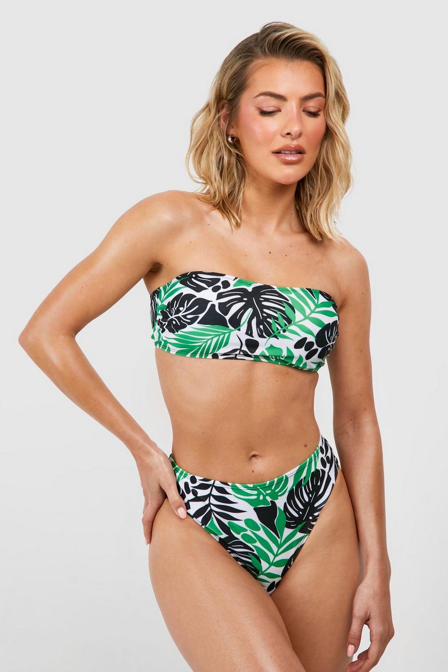 Set bikini a fascia in fantasia tropicale, Black