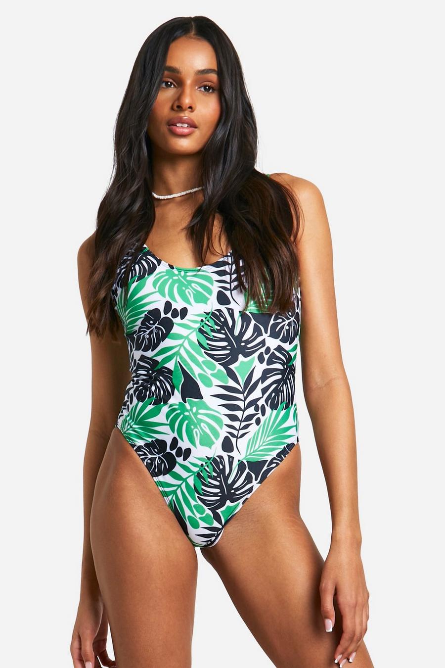 Black Tall Tropical Strappy Swimsuit image number 1