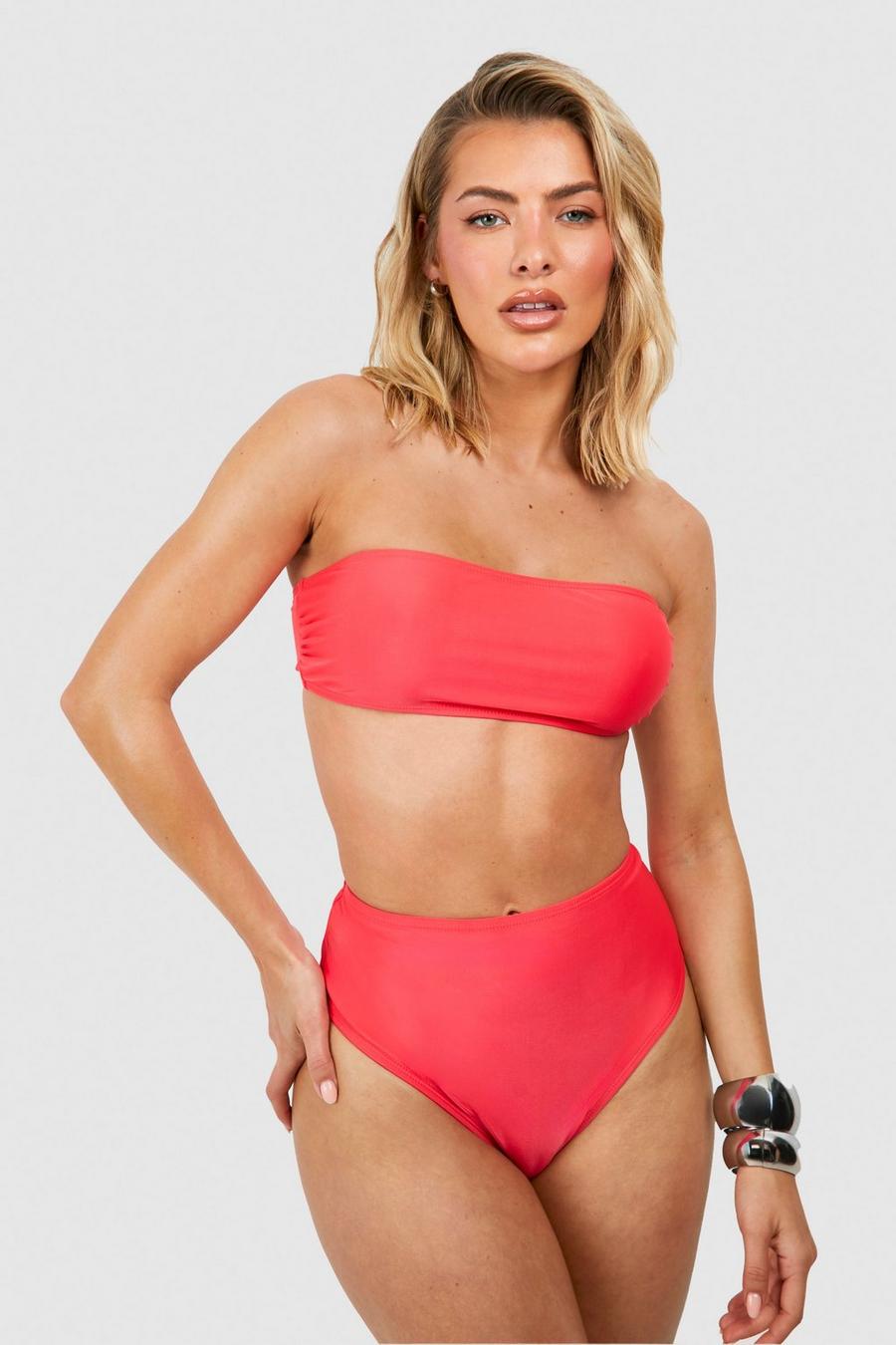 Bandeau-Bikini mit hohem Bund, Bright pink