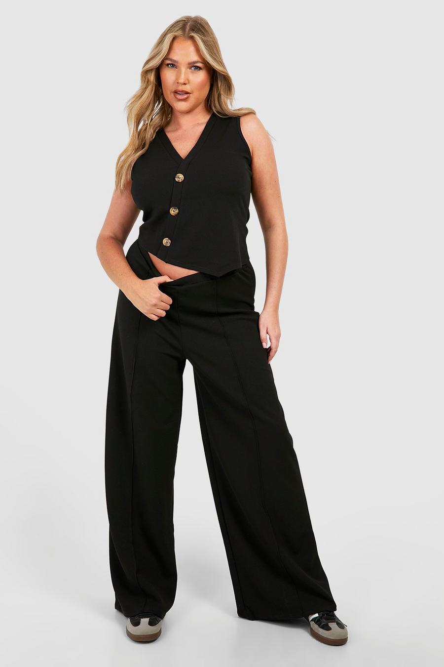 Black Plus Jersey Knit Twill Pleat Front Wide Leg image number 1