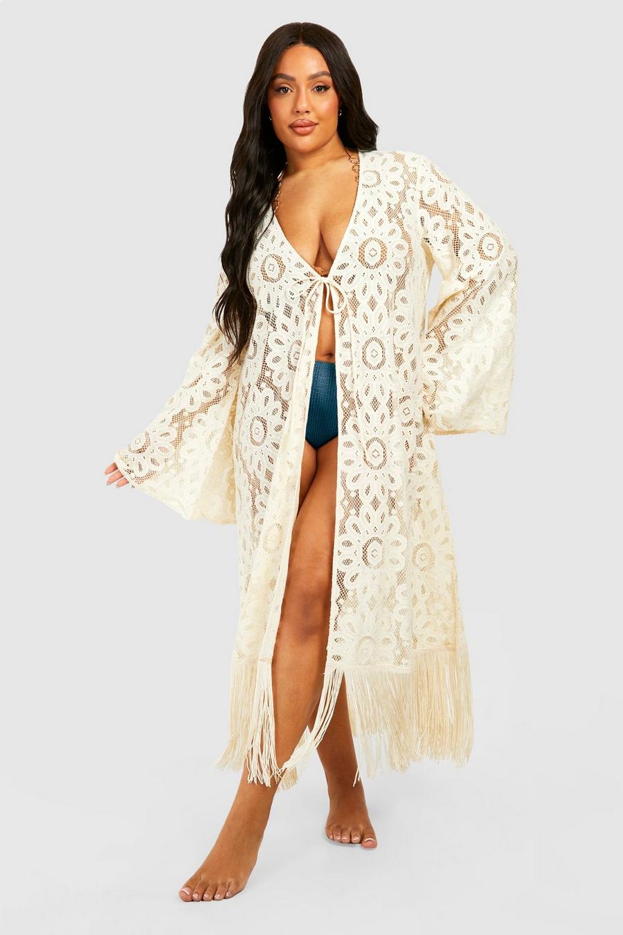 Cream white Plus Crochet Beach Dress
