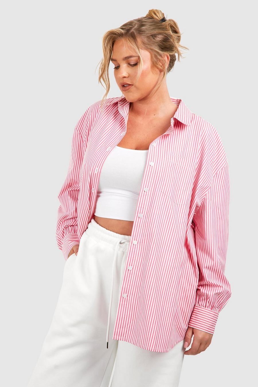 Camicia Plus Size a righe, Pink image number 1