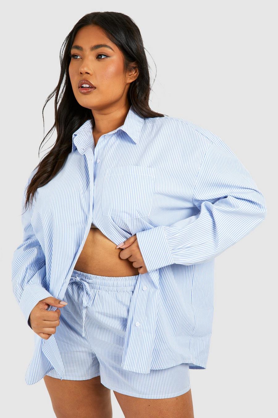 Plus Stripe Shirt & Short Co Ord, Blue