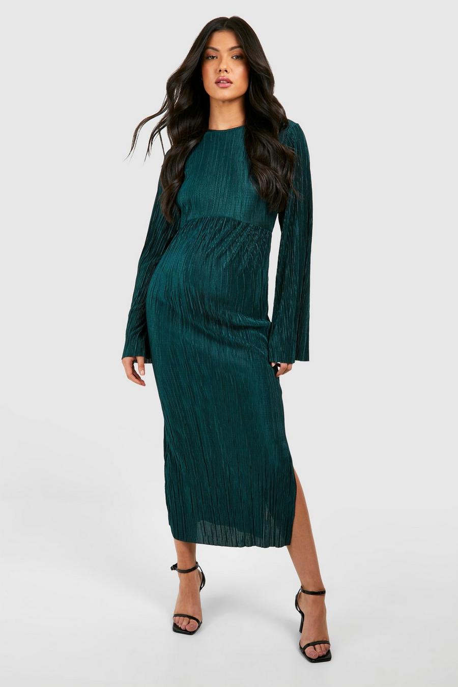 Emerald Maternity Plisse Batwing Midi Dress image number 1
