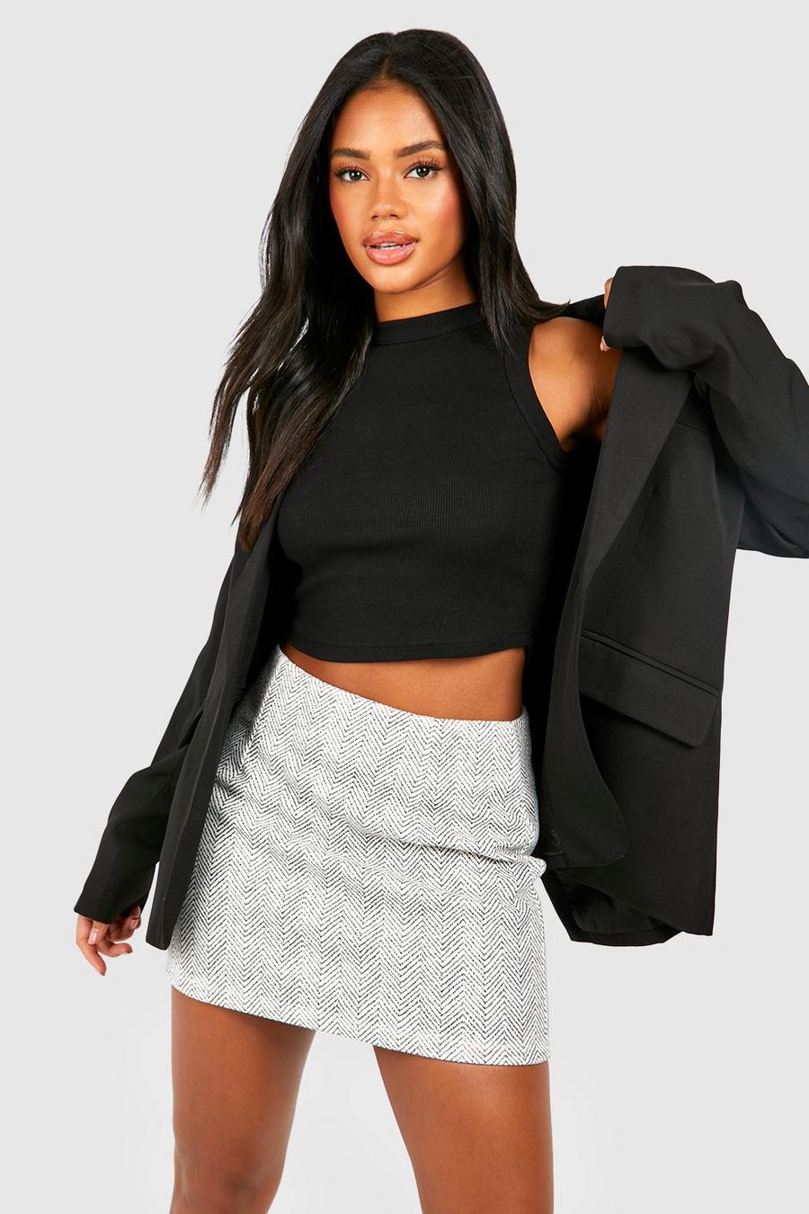Blackwhite Wool Look Check Mini Skirt 
