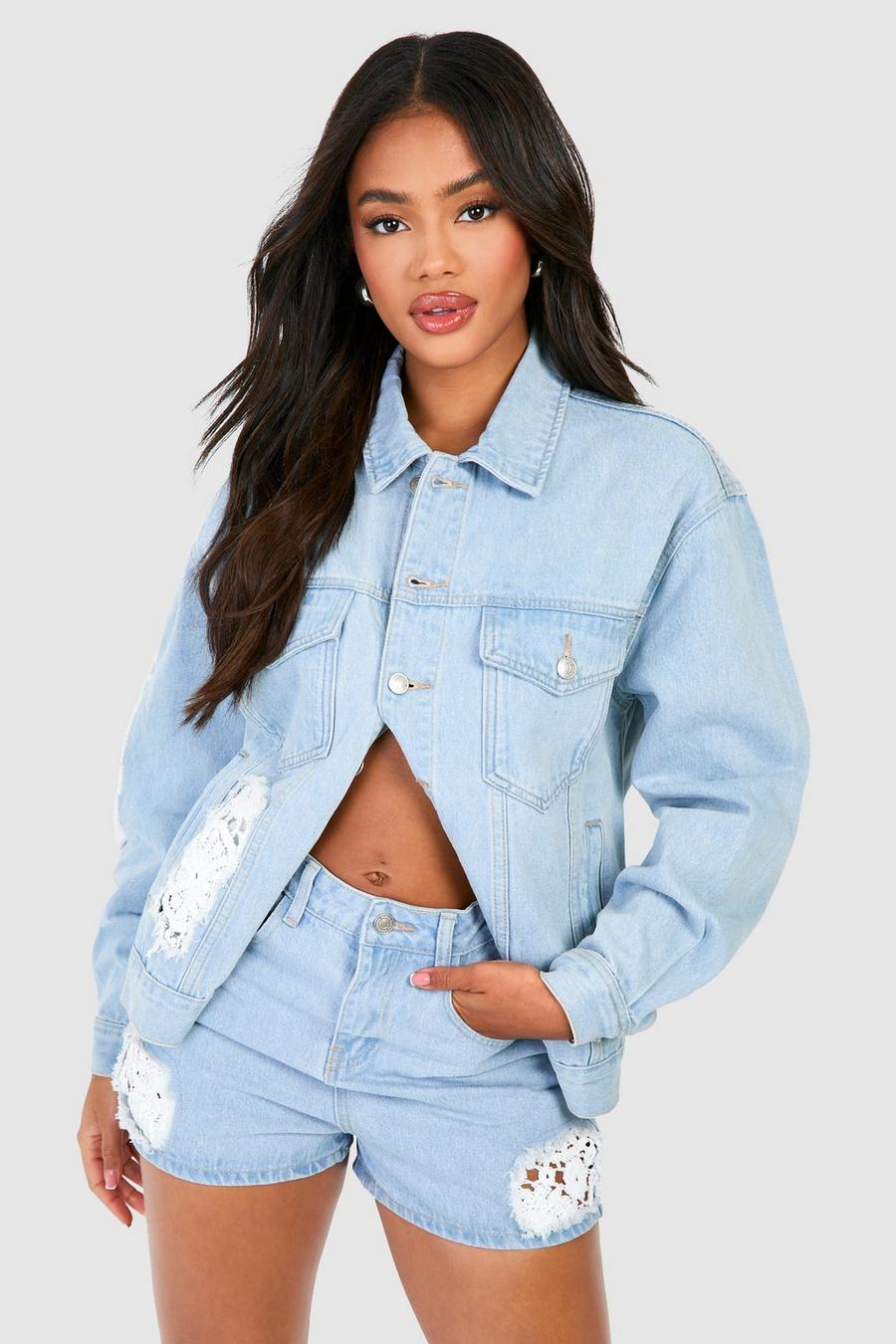 Giacca in denim oversize all’uncinetto misto, Light blue image number 1