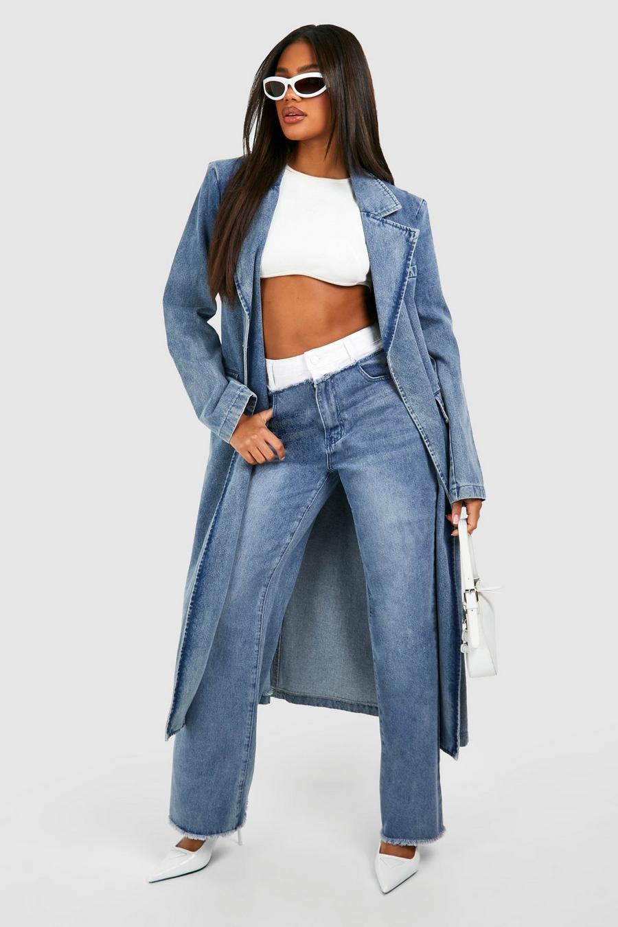 Mid blue Contrast Waistband Wide Leg Jeans  image number 1