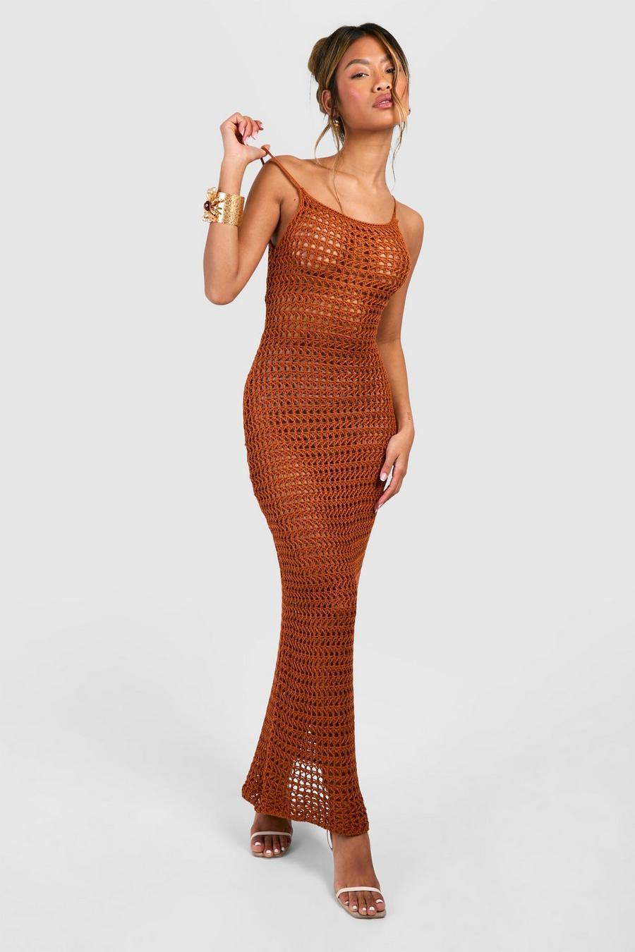 Rust Tall Crochet Scoop Back Maxi Dress