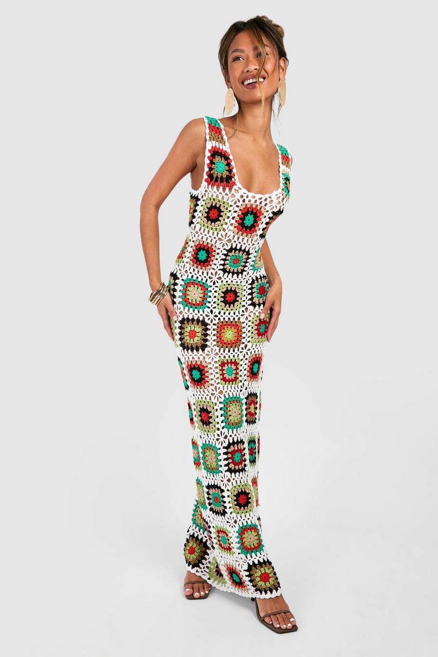 White Premium Patchwork Crochet Maxi Dress