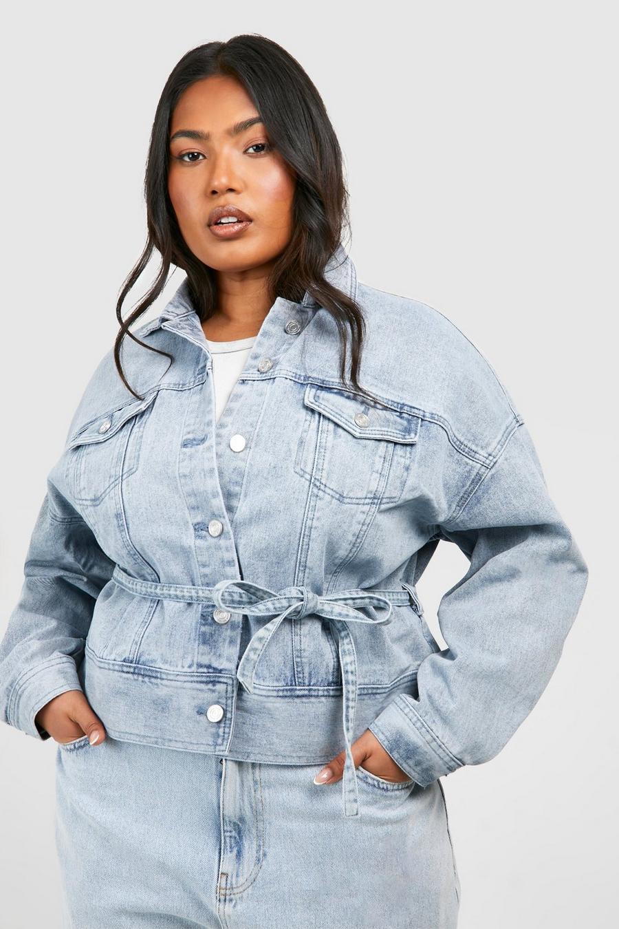 Giacca Trucker Plus Size in denim, Washed blue
