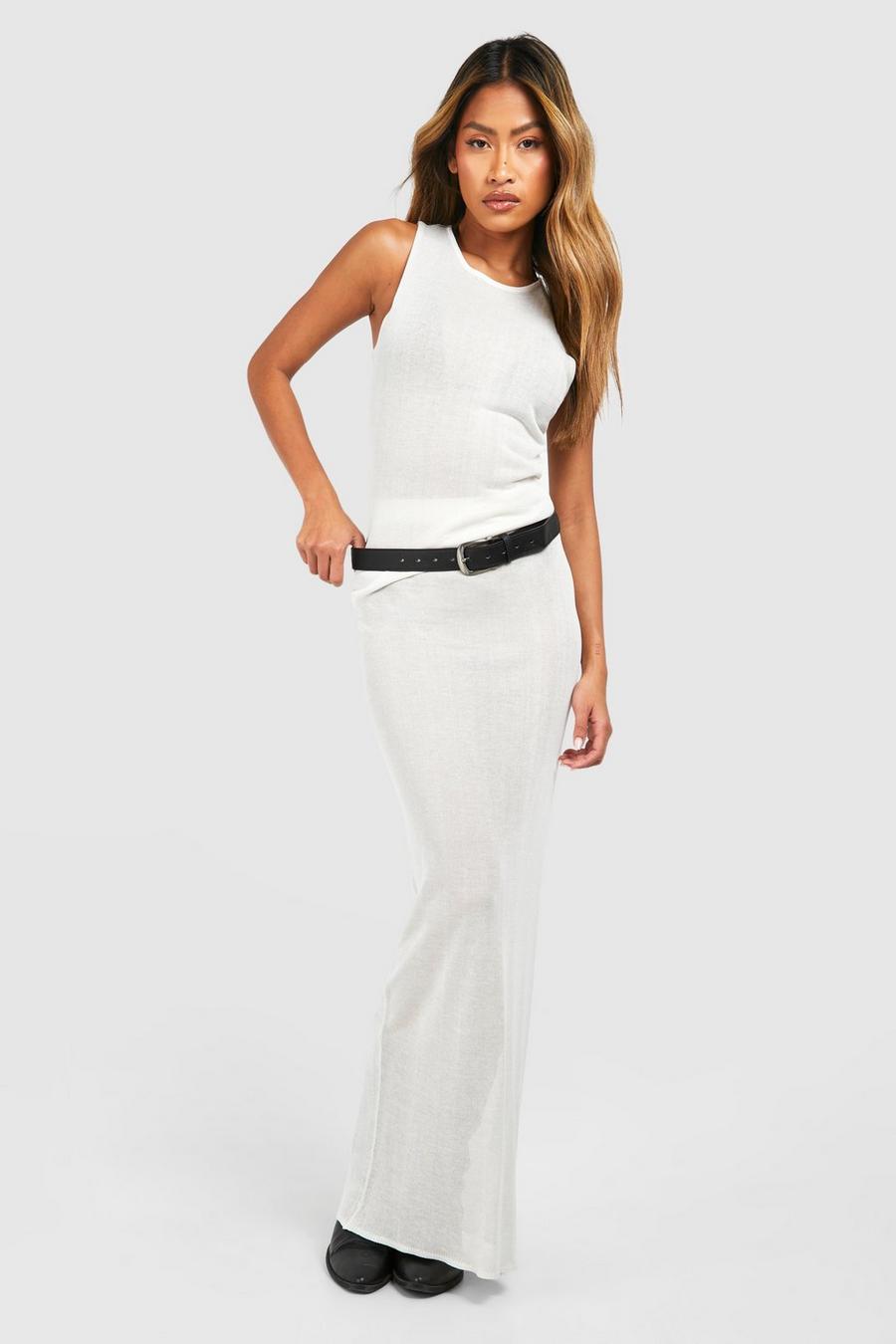 Ivory Sheer Fine Knit Slouchy Vest And Maxi Skirt Set