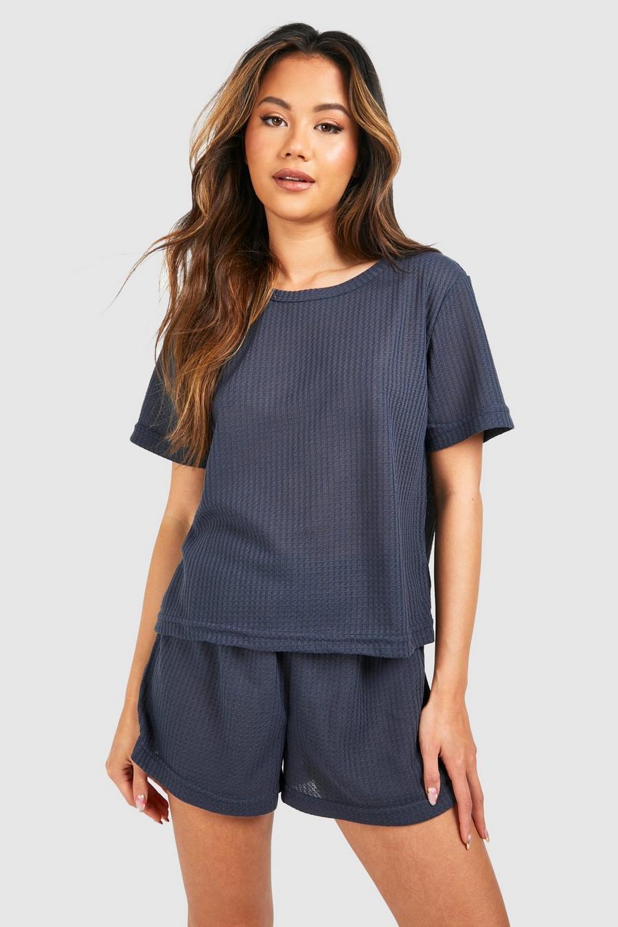 Ensemble en tissu gaufré avec short et t-shirt, Blue