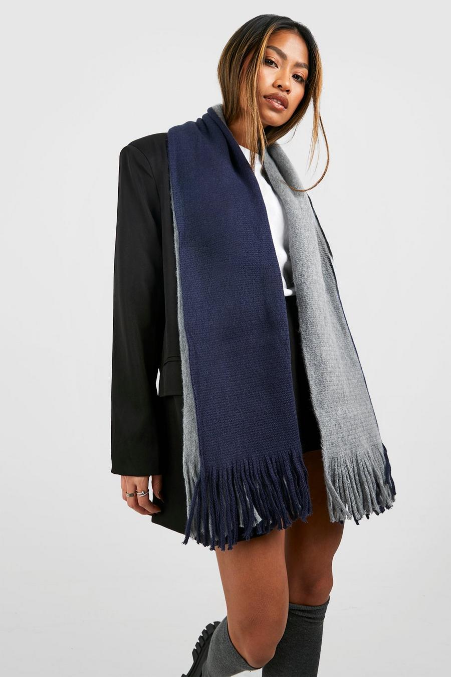 Bufanda estilo manta con flecos y borlas, Blue