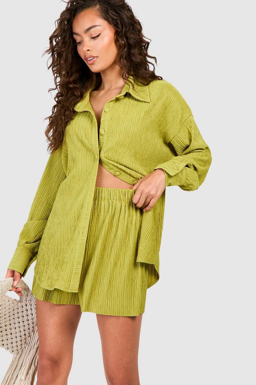 Camicia rilassata Premium effetto goffrato, Chartreuse