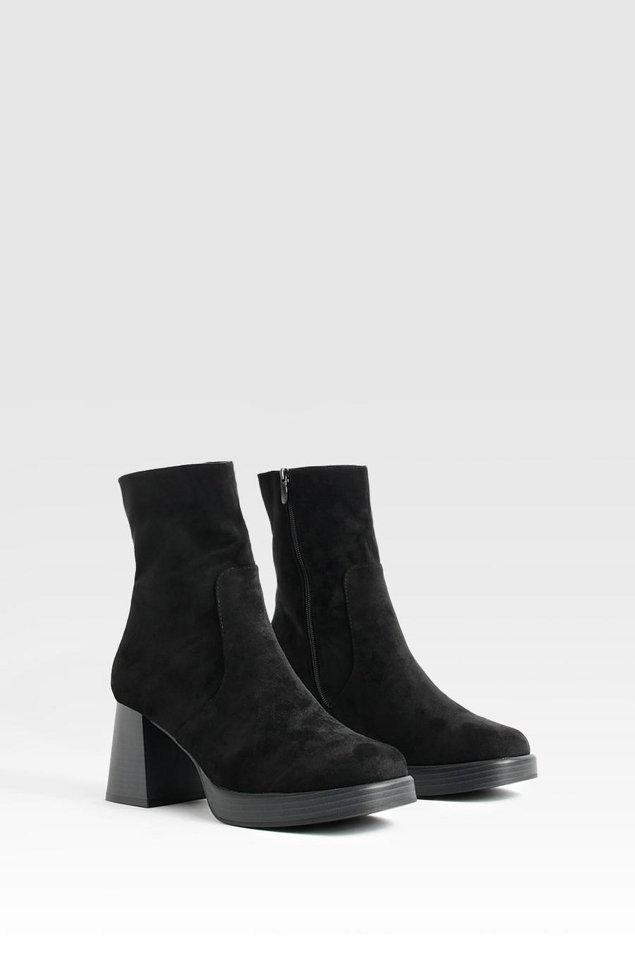 Black Platform Block Heel Ankle Boots